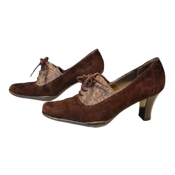 Aerosoles Cincinnati Oxfords Lace Up Square Toe Chunky Heels Brown Womens 8.5M - Picture 2 of 7